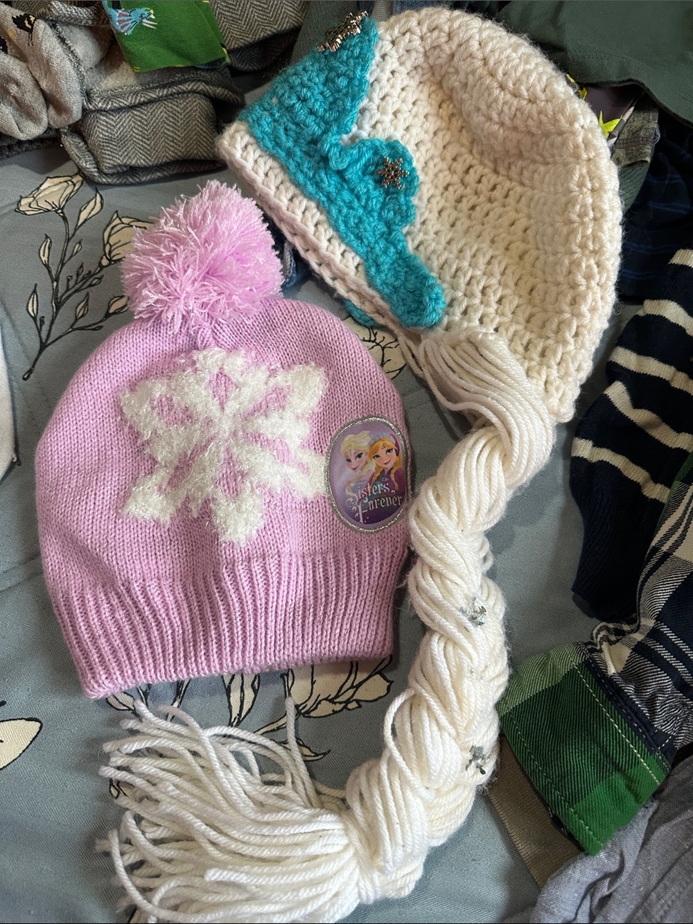 Disney frozen Pink Snowflake Beanie with and crochet Cream Braided Elsa Hair hat